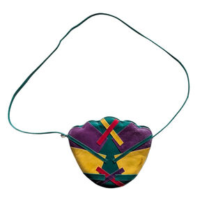 Vintage 80s/90s Abstract Geometric Crossbody Purse - Leather - Patchwork Boho